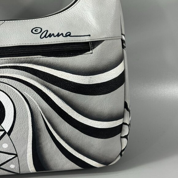 Anna by Anuschka Black/White Floral Leather Hobo Shoulder Bag - Picture 7 of 15